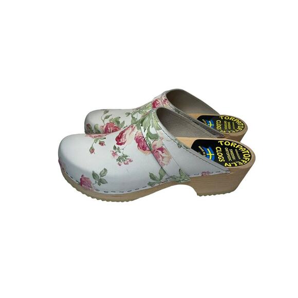 Swedish Torpatoffeln Floral Cottage Core Wooden Clogs Womens EU 42 US 10.5 - Picture 9 of 16